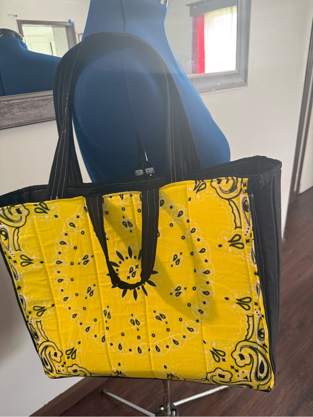 Yellow Bandana-Print Tote Bag with Black Trim